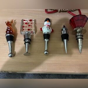 Festive Wine Bottle Stoppers Set - Snowman and Red Accents